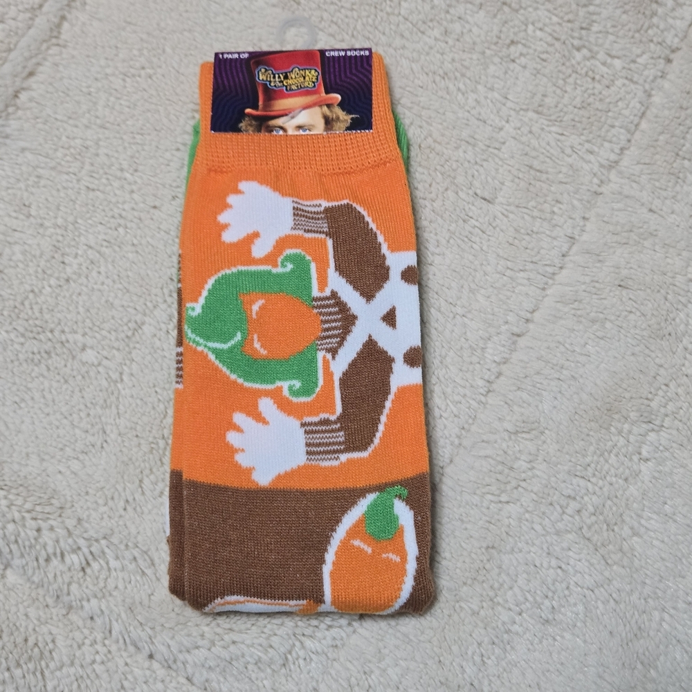 Willy Wonka Charlie Chocolate Factory Oompa Loompa Crew Socks  NEW
